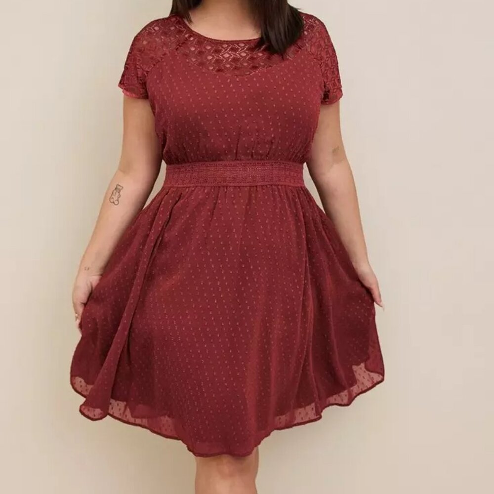 Torrid Mini Clip Dot Crochet Lace Skater Dress